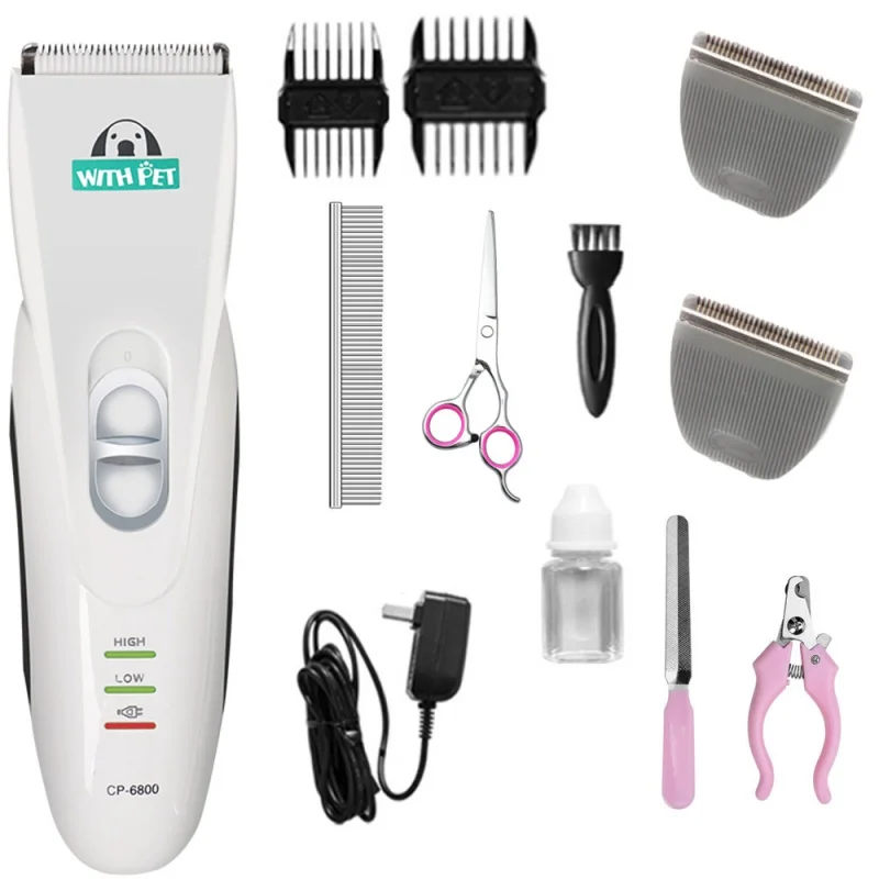 

CP-6800 Pet Electric Trimmer Professional Grooming Haircut Shaver Machine Silver Rechargeable Dog Cat