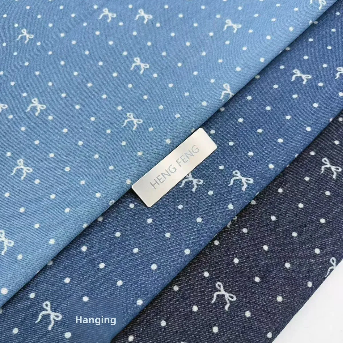 Trendy Polka Dot Bow Tie Denim Print Washed Fabric for Pants Jackets Skirts Bags Hats Home Use from Mainland China Origin
