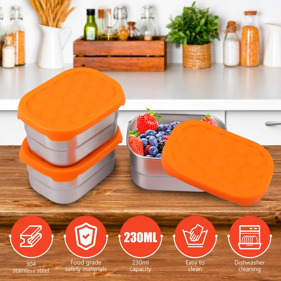 Contenori per snack in acciaio inossidabile Contenore per alimenti Coperchi in silicone Contenore per alimenti a tenuta stagna Contenore per lavastoviglie portatile per pranzo  15