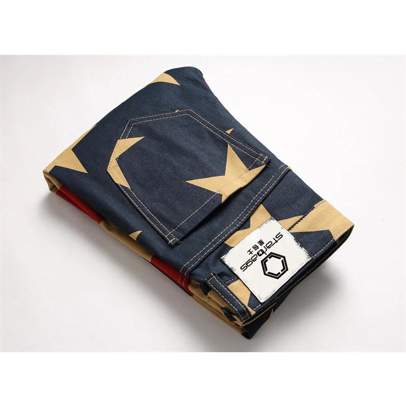 2024new Spring punk men's jeans printed denim pants cone mid-waist casual 3274