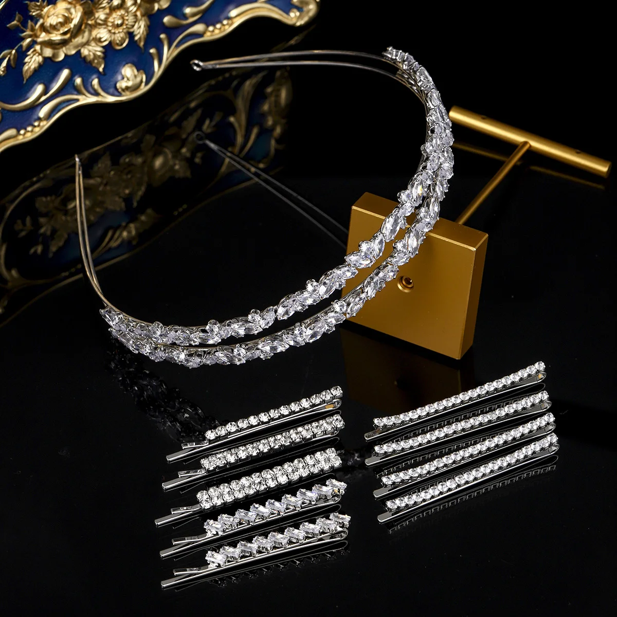 Trendy Hair Jewelry Set For Women Simple Zirconia Hair Bands Sparkling Crystal Clips Festive Party Wedding Accessories