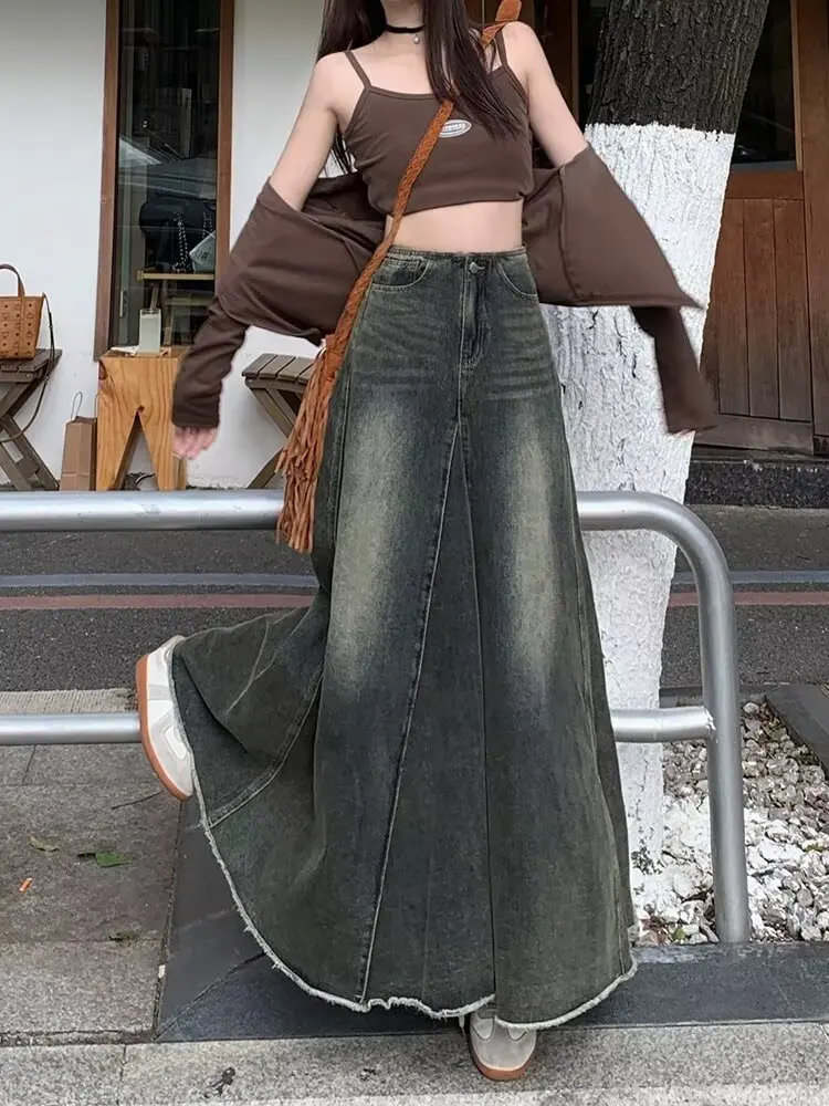 Women Denim Skirts Solid Skirt A Line Button Pocket Ankle Length Zipper Fly Empire Waist None Strech Casual Loose 2026 Autumn