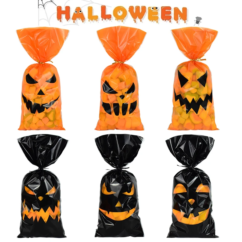 

50pcs Halloween Pumpkin Gift Candy Bags Cookie Baking Package Bag Halloween Party Food Packaging Supplies Trick Or Treat Kids