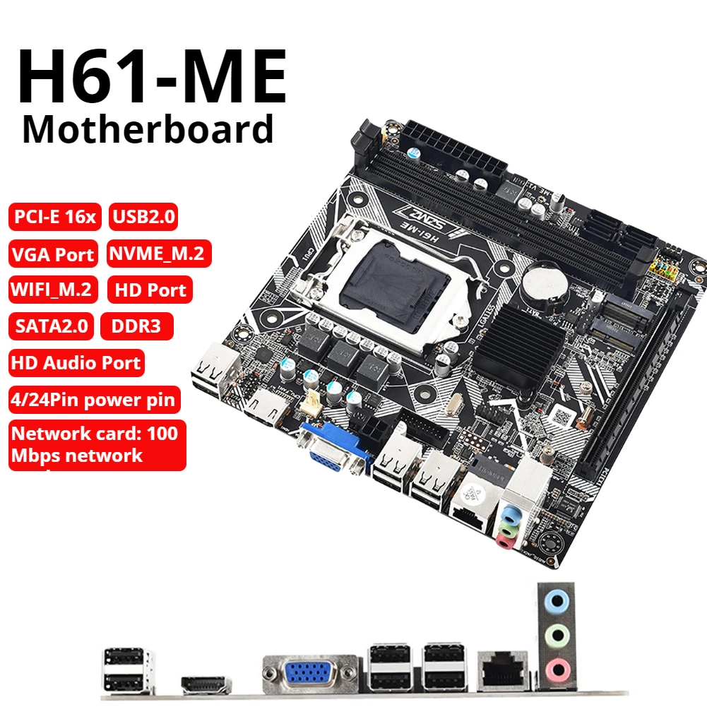 H61ME Mini ITX Motherboard LGA 1155 support NVME M.2 WIFI M.2+PCIE