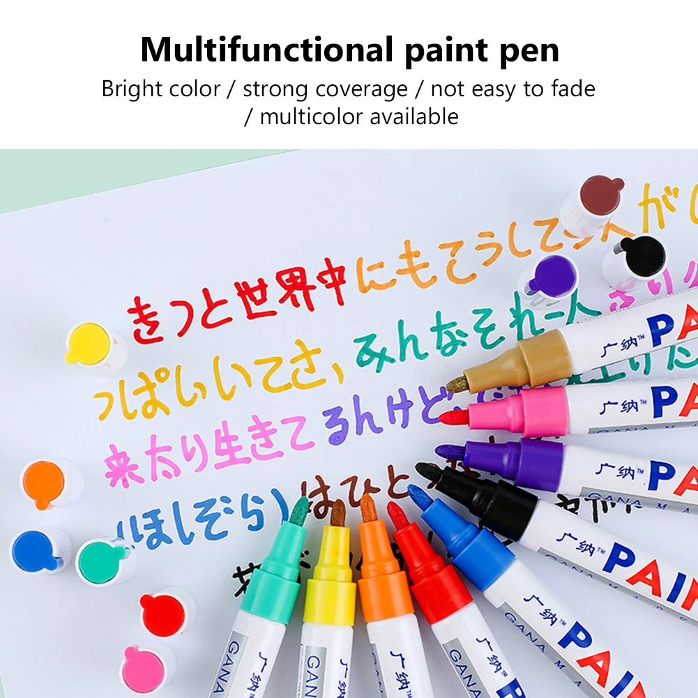 12 Colors 1Pcs Colorful Paint Marker Pen Waterproof Lasting White Markers Tire Tread Rubber Fabric Paint Metal Face Art Markers