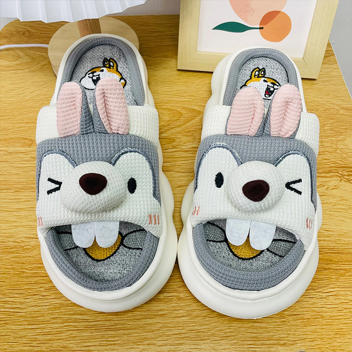 Cartoon Pig Slippers - Cute Kawaii House Slippers For Women & Men, Non-Slip Indoor/Outdoor, Linen & TPR Sole - View #14