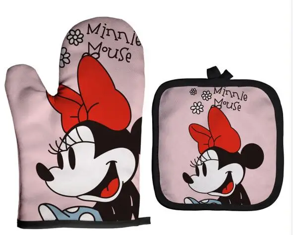 Disney Mickey Mouse Pure Cotton Oven Mitts Cute Animation Baking Dedicated  Heat Insulation Gloves Kitchen Microwave