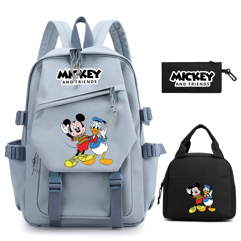 

3Pcs/set Disney Minnie Mickey Friend Donald Duck Nylon Backpack with Lunch Bag for Girl Boy Teenager Bookbag Schoolbag Rucksack