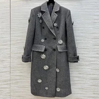 2024 High-quality Rhinestone Decorative Woolen Coat Temperament British Style Capable H-shaped Extended Jacket Winter 1