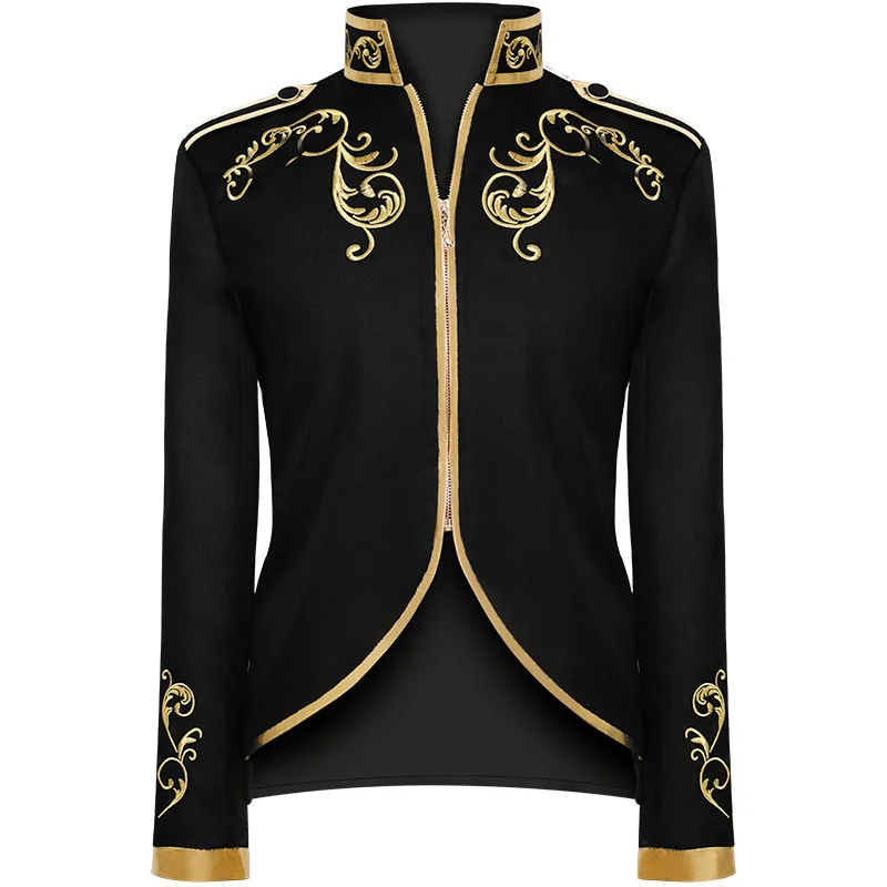 thumbnail image 1 of Chaqueta de traje medieval con bordado dorado, para Halloween, de rey y príncipe, para exteriores, color rojo, negro, azul y blanco, 1 of 5