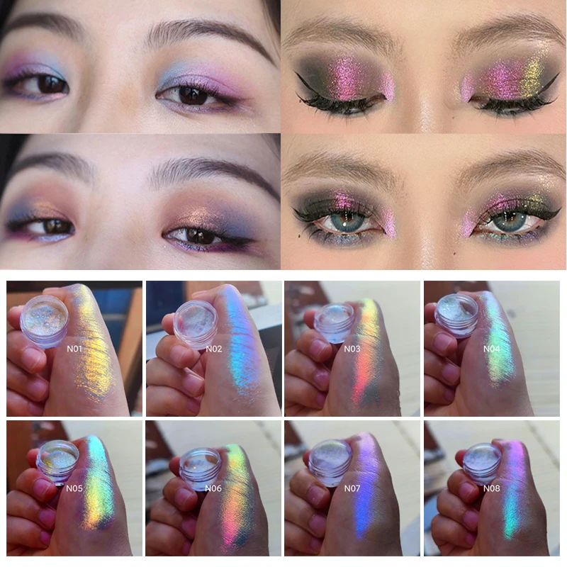 Ultra-Thin Iridescent Color Shift Holographic Eyeshadow Highlighter  MultiChrome Shifting Pigments Duochrome Chameleon Eyeshadow - AliExpress