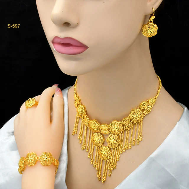 ANIID Ethiopian Tassel 24k Gold Color Jewelry Sets For Women Arabic Wedding  Indian Bridal Dubai Necklace And Earring Set Gifts - AliExpress