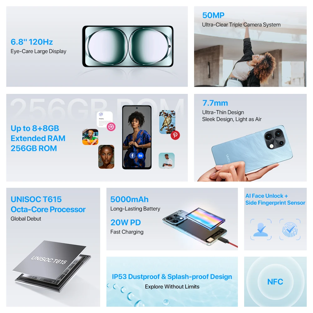 UMIDIGI Note 100 Android 14 Smartphone Octa-Core 6.8” HD+