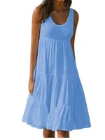 Oversized O Neck Sleeveless Ruffles Loose Beach Dress Women Boho Solid Color Plus Size Elegant Sundress Club Party Vestidos - Image 5