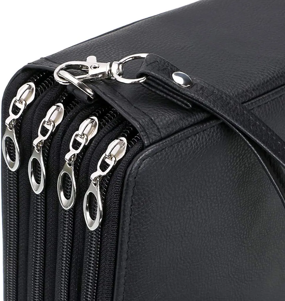 200 Slots Colored Pencil Organizer Deluxe PU Leather Pencil Case Holder With Removal Handle Strap Box for Artist