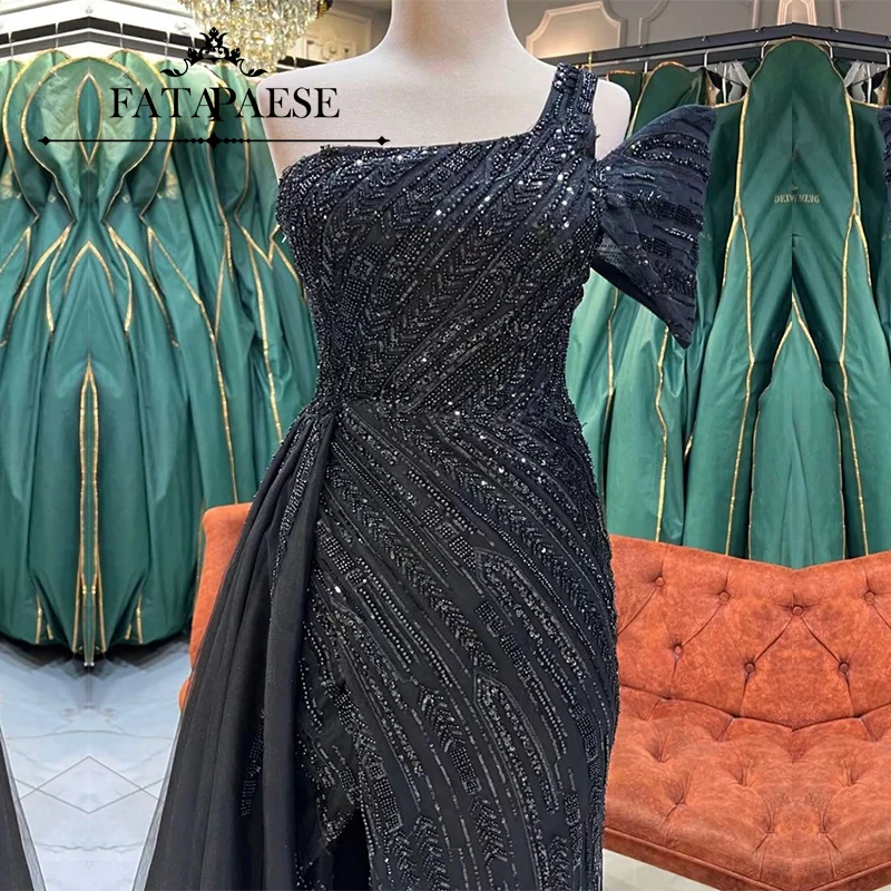 

FATAPAESE Luxury Prom Dress Featured Beading Stones Bodice One Shouder Style Floor-length Skirt Ball Formal Party Dubai Gown