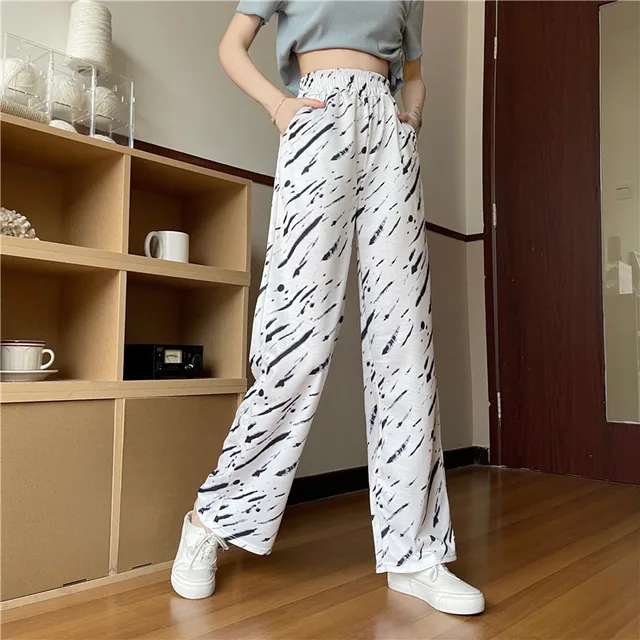 5 Sizes S-2xl Basic All Match Fashion Causal Loose Simple College Wind Elastic Waist Fashion Women Wide Leg Pants