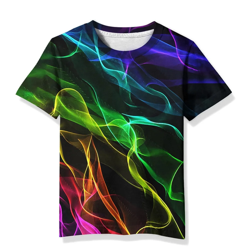 kids T-Shirts 3D Print Flame lightning Pattern Round Neck T-Shirts Casual Boys Girls Tops Oversized Fashion Kids Tees Clothing 2