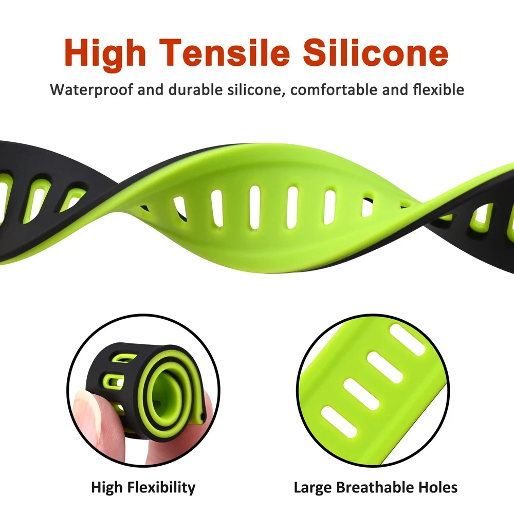Two-Tone Silicone Sports Watch Strap Bracelet, 20mm/22mm