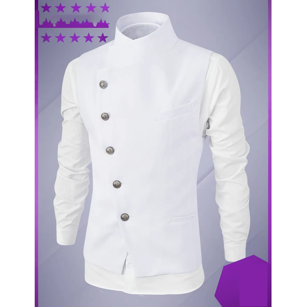 High-end Vest Male Black Fashion Stand Collar Single Breasted Waistcoat Smart Casual Groom Wedding Slim Fit Sleeveless Top 2023 2