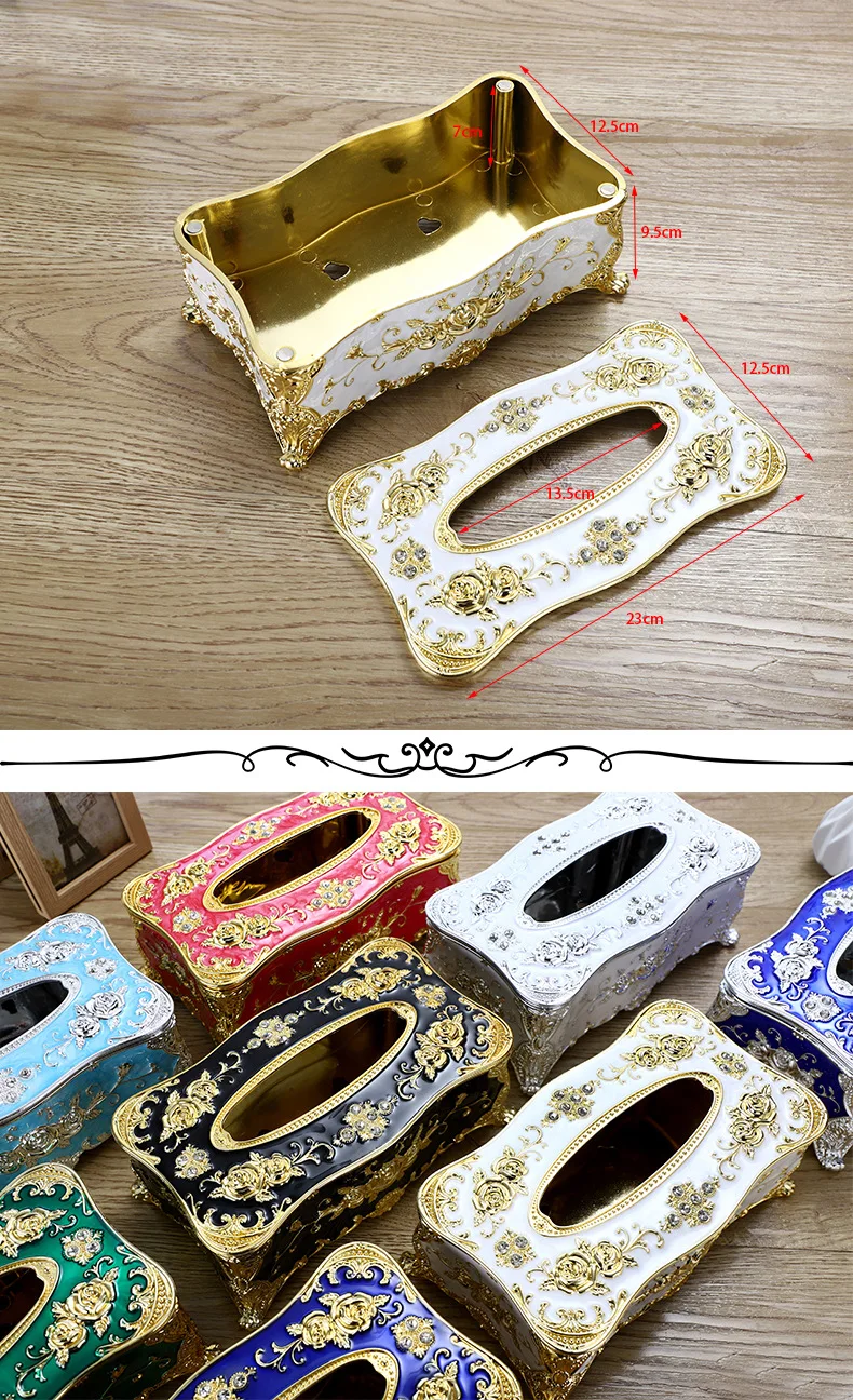 Vergoldete Taschentuchbox mit Rosenmuster, Papierhalter im europäischen und amerikanischen Stil, geeignet für mehrere Räume, Heim-Desktop-Dekoration – Detail 7