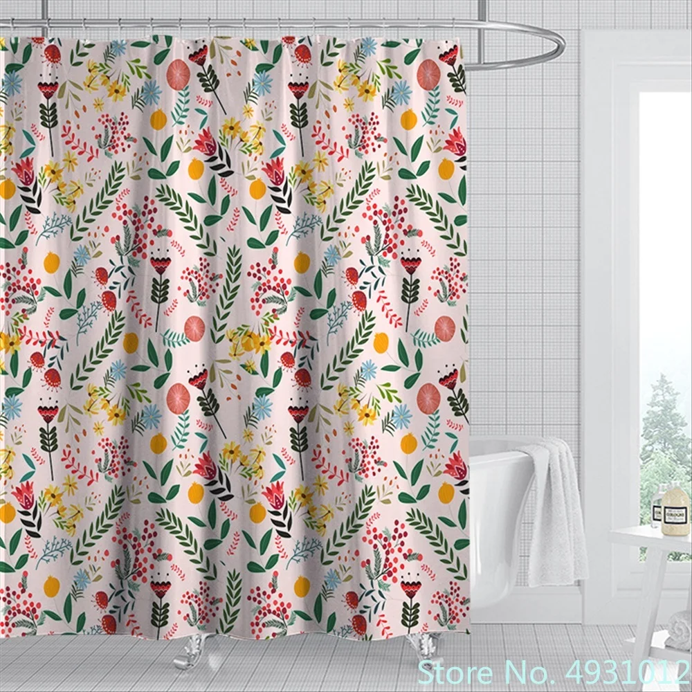 

2023 Garden Flowers Plant Flowers Shower Curtain Bathroom Curtain Fabric Waterproof Polyester Bath Decor with Hooks Dropshipping