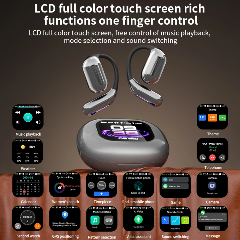 YYK-Q16pro AI Translator Earbuds Touch Screen Open Ear Bluetooth 5.4 Headphones Voice Real-Time Language Translator Earphones translator earbuds translator earphones