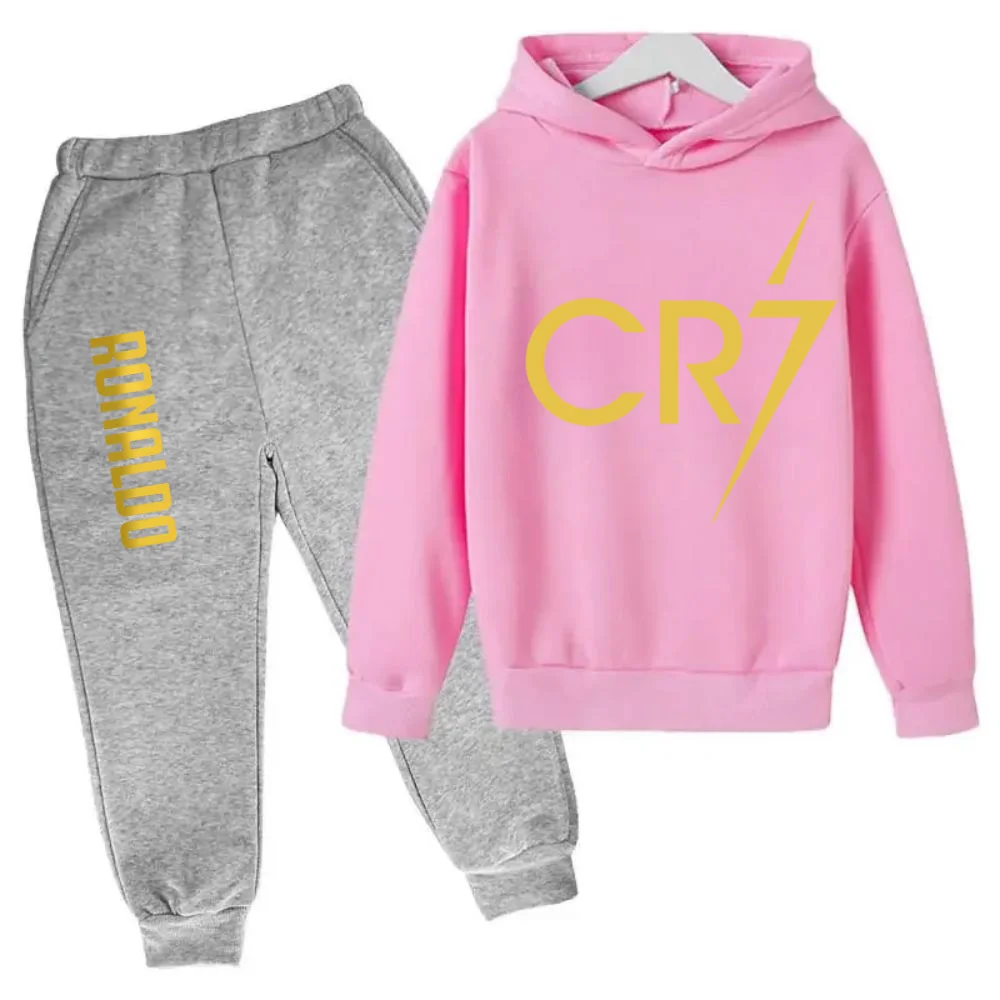 thumbnail image 1 of Conjunto de 2 piezas de sudadera y pantalones CR7 de ídolo de fútbol de primavera y otoño para niños, adecuado para deportes, ocio, moda, chándales para niños y niñas, 1 of 5