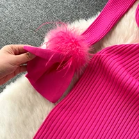 YuooMuoo Women Dress 2026 Autumn Winter Elegant Fur Long Sleeve Knitted Sweater Dress Chic Lady Wrap Hips Bodycon Long Vestidos - Image 6