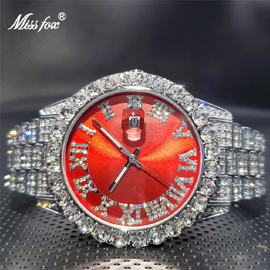 

Red Man Watch Luxo Luxury Ice Out Bracelet Hip Hop Fancy Men Watch Full Moissanite Waterproof Couples Jewelry Custom Logo