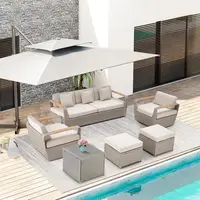 Light Gray Outdoor Sectional Patio Furniture Set with Ottoman and Side Coffee Table for Garden, Porch, Backyard 2