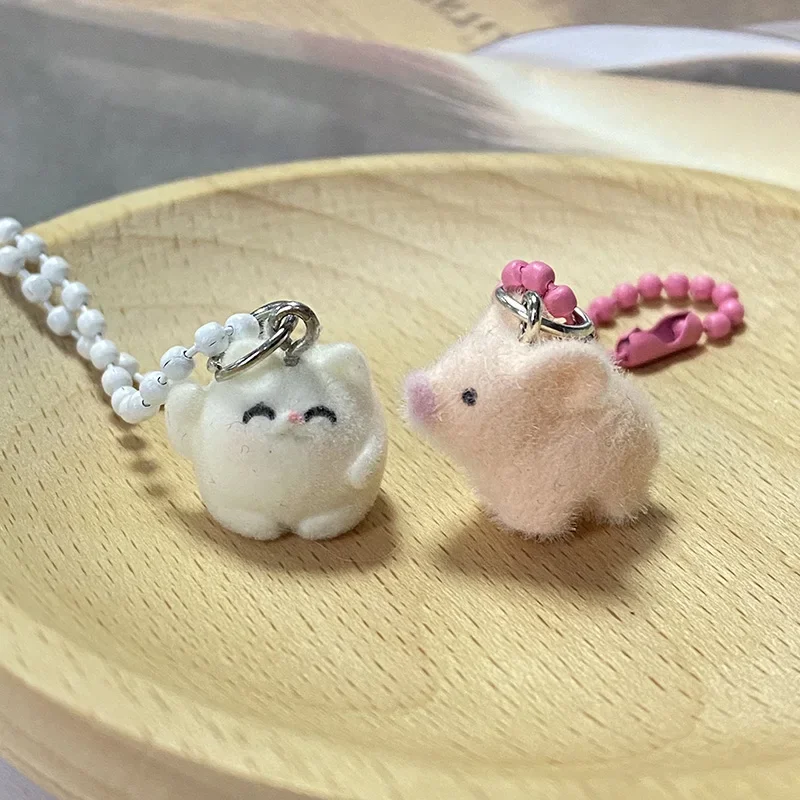 Fluffy Cute Pink Pig Keychains Sheep Capybara Otter Resin Mini 3D Animal Key Ring Holder Bag Charms Car Pendants Gift