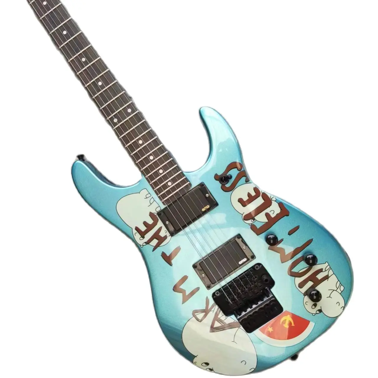 

New customized, metal blue electric guitar, rosewood fingerboard, free delivery