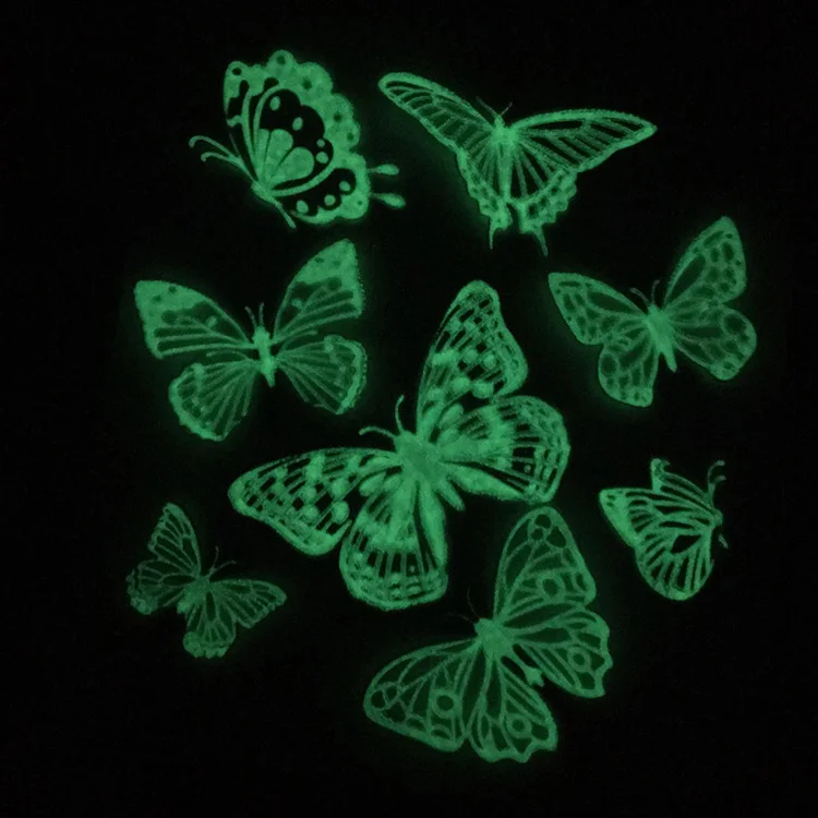 8 Stück leuchtende Schmetterlings-Wandaufkleber, 3D-Schmetterlings-Wandaufkleber für Zuhause, Hochzeitsdekoration, im Dunkeln leuchtende Kombination aus Schmetterlingsaufklebern – Detail 8