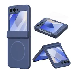 Magnetic Hinge Protection Phone Case with Built - in Glass Film - Galaxy Z Flip7 (Dark Blue)