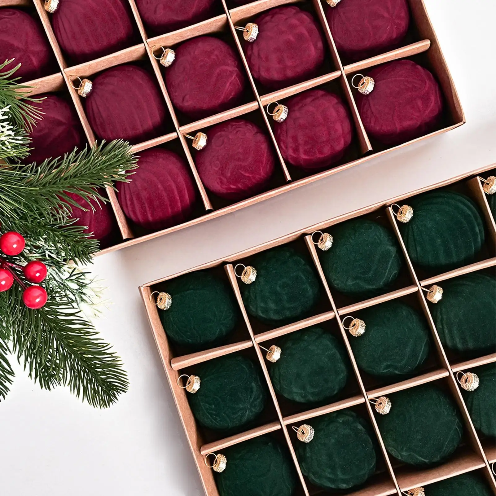 Velvet Christmas Balls 20pcs/box 6cm Flocked Tree Balls Pendant Ornaments Luxurious Design Decoration For Christmas Decoration