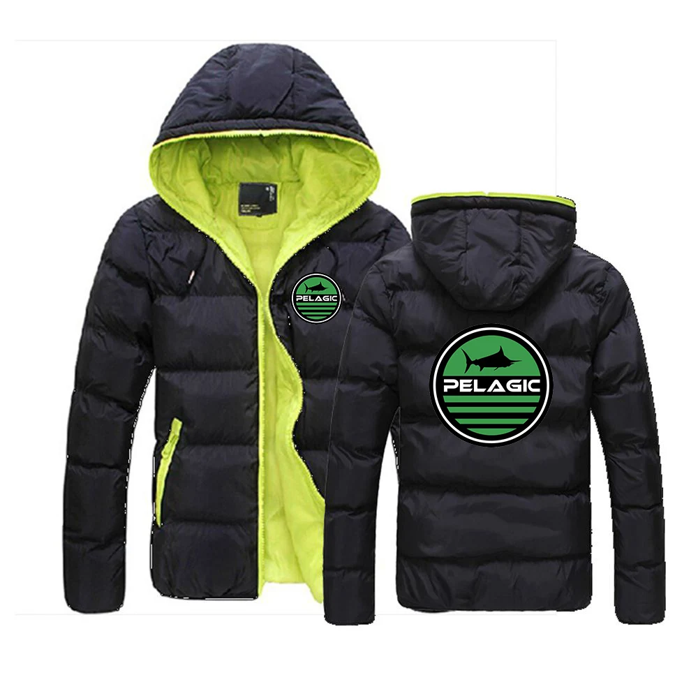 

Pelagic Fishing Logo 2023 New Autumn Jacket Coat Men Color Block Zipper Hooded Cotton Padded Coat Slim Fits Thicken Outwear