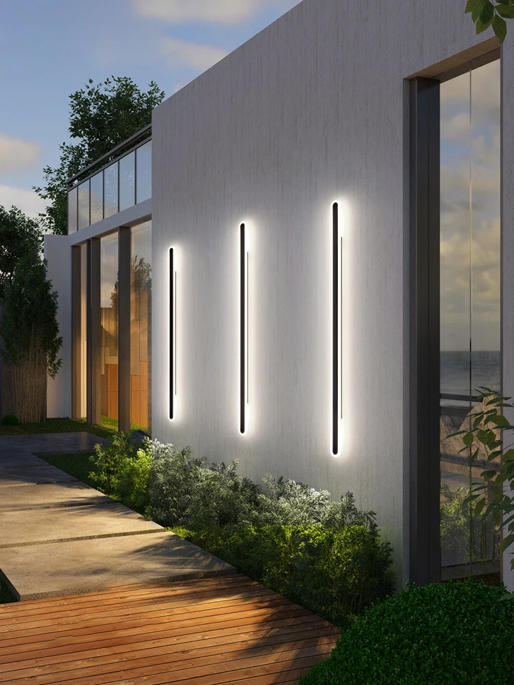 LED Wall Lamp Outdoor Wall Lamp Minimalist Long Waterproof LED Light Garden Villa Porch Patio Bedroom Background RGB