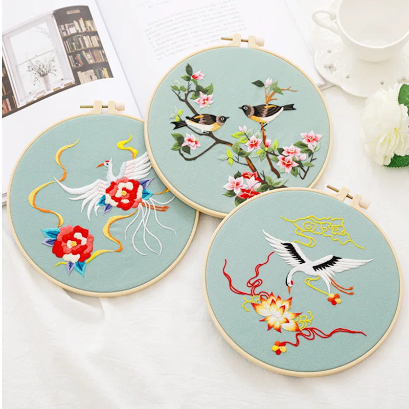 Embroidery Starter Kit with Pattern Cross Stitch Set Stamped Embroidery Kits Pattern Bird Blossom embroidery set embroidery kits