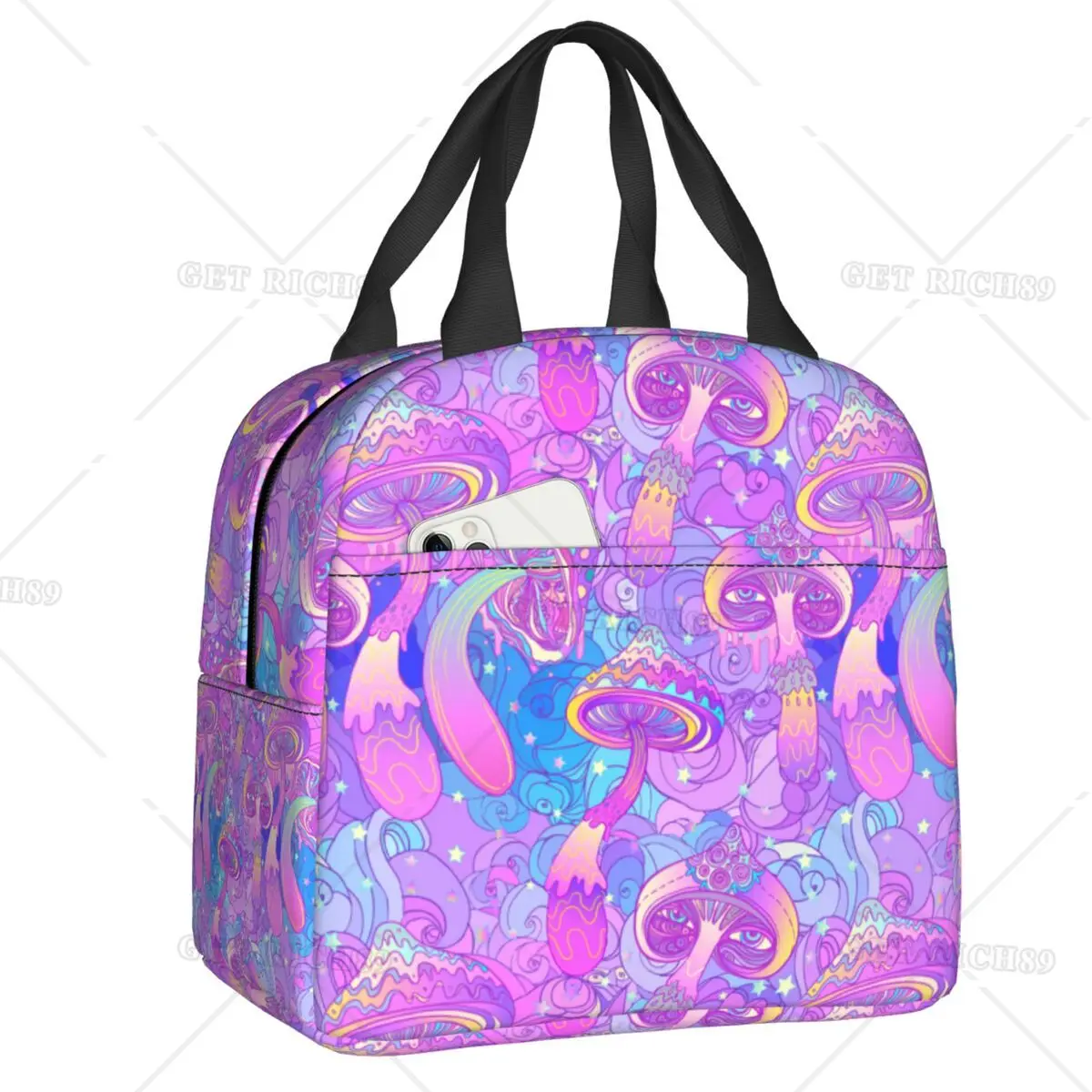 

Psychedelic Magic Mushrooms Insulated Lunch Bag for Women Waterproof Thermal Cooler Lunch Tote Beach Camping Travel