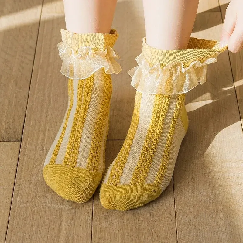 Spring Kids Girls Socks cotton socks girls socks childrens socks kids socks mesh socks Baby Frilly Lace Tutu Sock Cotton Children Dance Princess Girl Flowers Ruffled Solid Mesh Short Socken
