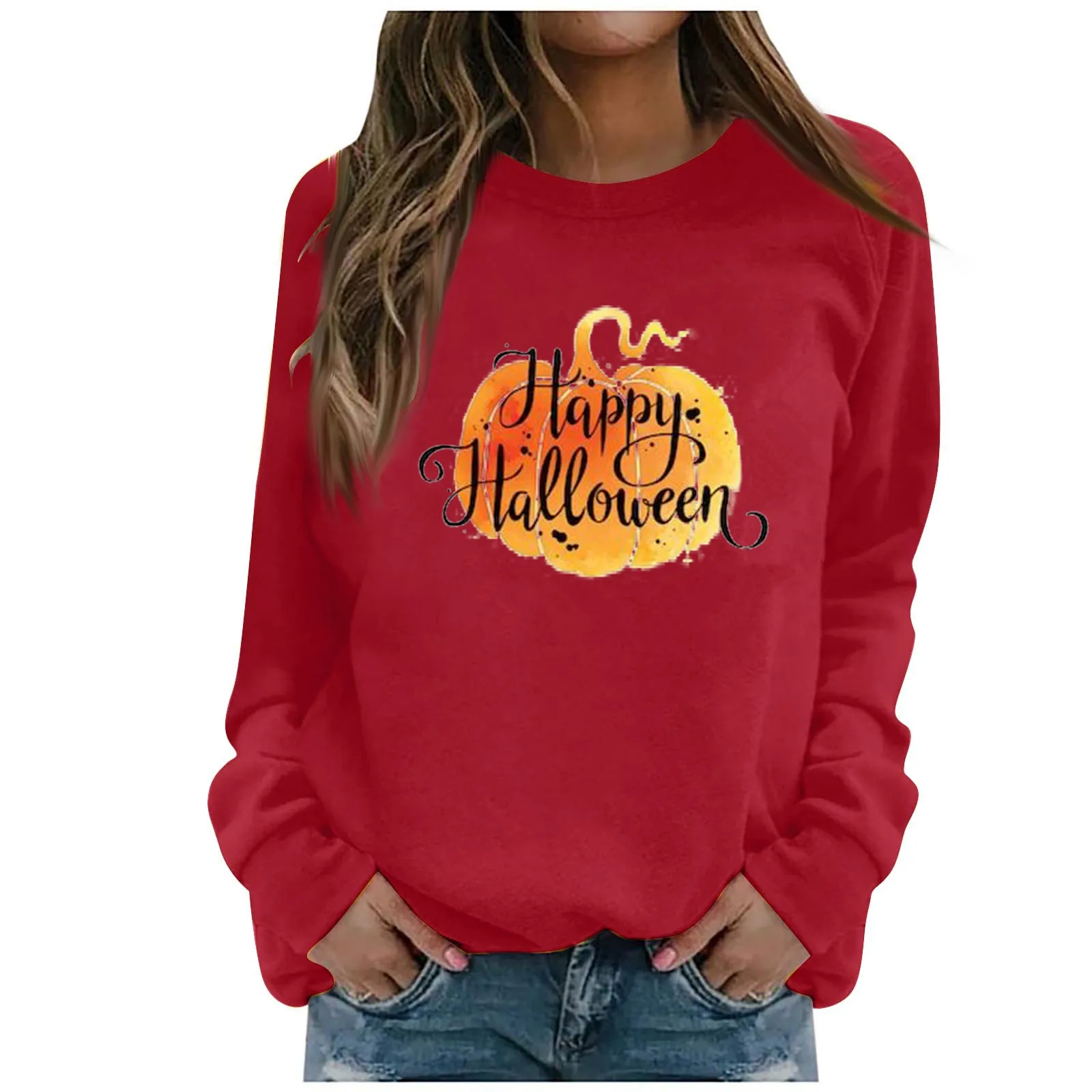 

Women'S Long Sleeved Hooded Sweater Casual Fashion Halloween Print Long Sleeve Sweatshirts Pullover Top DłUgi Sweter Damski
