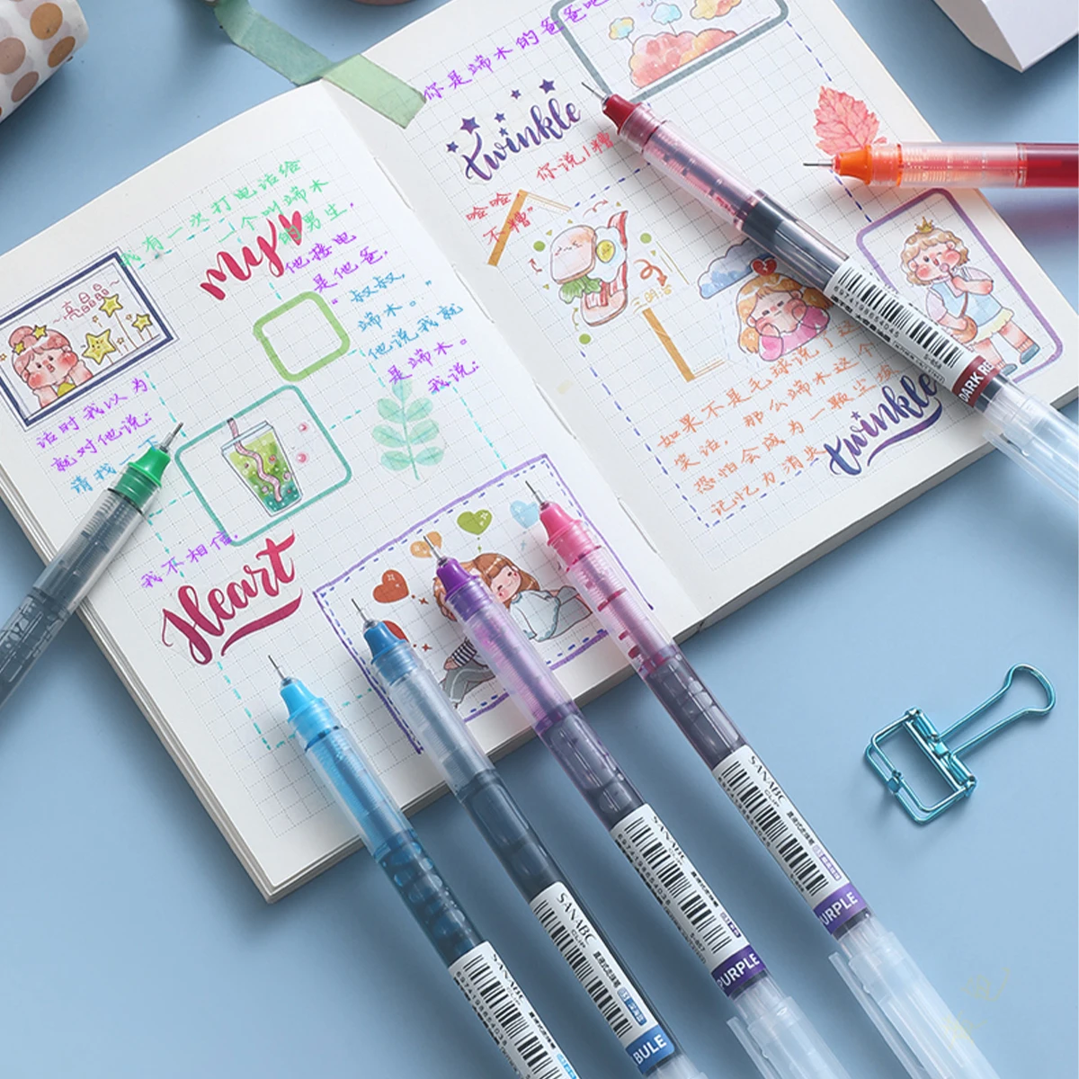 10개입 컬러 젤 펜, 빠른 건조 대용량 0.5mm, 홈 오피스 저널링 및 필기용, 마킹에 사용됨