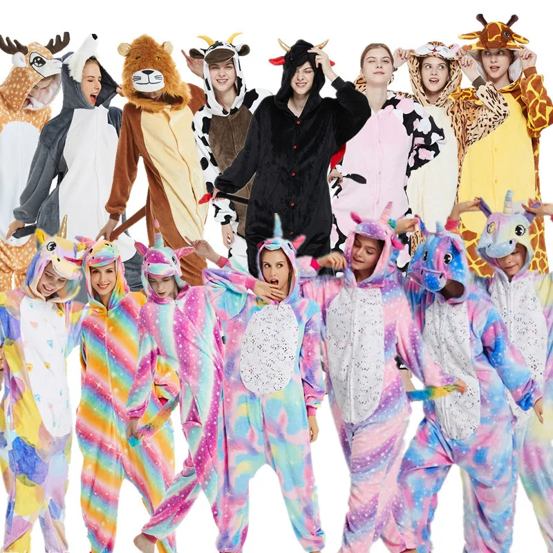 

Adult Child Animal Jumpsuit Flannel Pajamas Cosplay Men Women Couples Funny Stage Mall Event Clothes Autumn Winter Loungewear