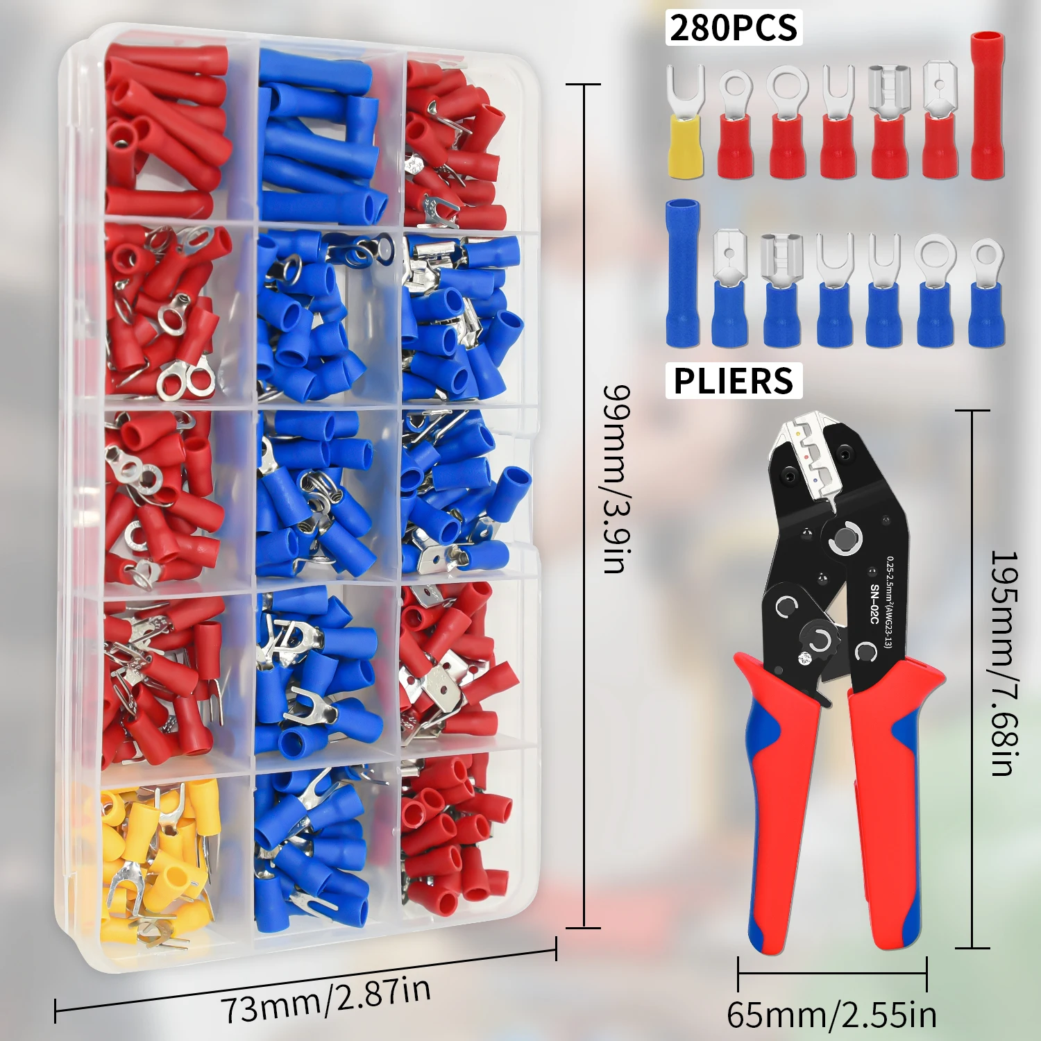 SN-02C Wire Crimping Plier Insulated Wire Electrical Connectors Crimper-Butt, Ring, Spade, Terminals Cable Lugs Assortment Tool Kit crimping tools crimping pliers