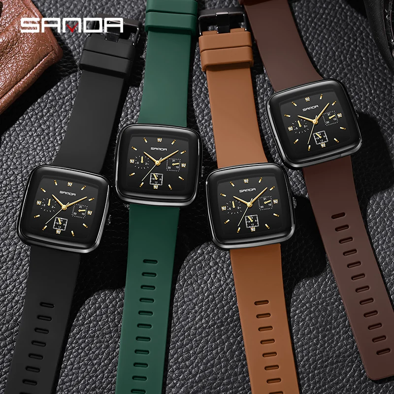 SANDA Fashion Casual Mens Watches Genuine Watch Square Dial Design Quartz Watch Shockproof Waterproof Multifunction Dial P1112