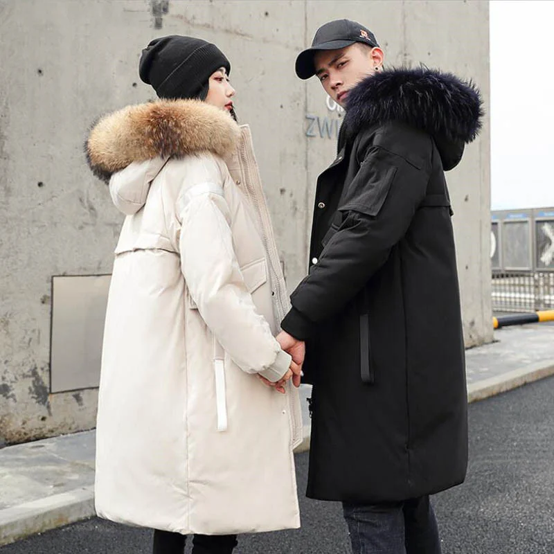 

-40 Degree 90% White Duck Down Jacket Coat Winter Down Parkas Fur Hooded Collar Windbreaker Thick Warm X-Long Couple Down Parkas