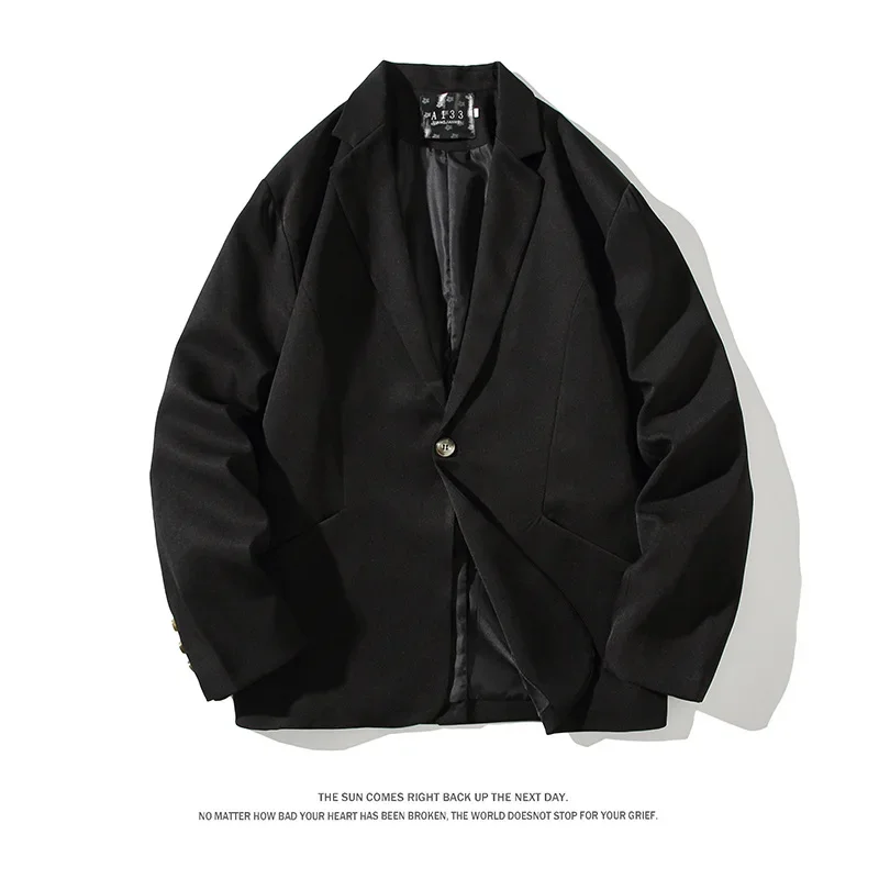Men's Casual Suit High Quality Blazer Single Breasted Button Loose Solid Color Jacket Black Red beige M-3XL