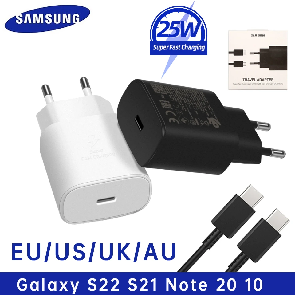 Original Samsung 25w Charger Galaxy S22 S21 Note 20 5g Super Fast Charge Cargador Carregador Usb