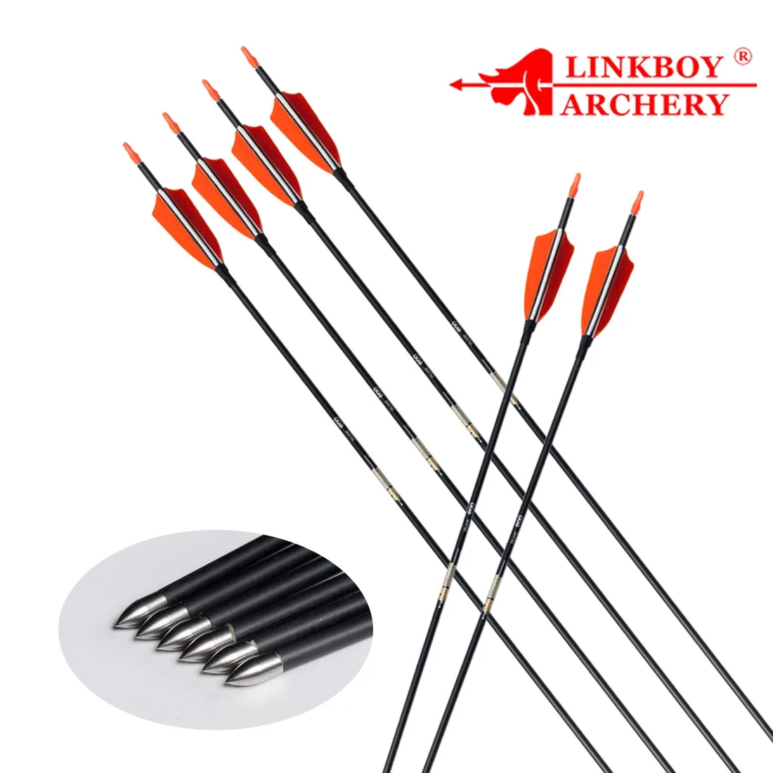 

Linkboy стрельба из лука, стрелы из чистого карбона, Spine400-1800 ID 4,2 мм, Шпилька в виде стрелки Nock и 80gr, советы для рекурсивного лука
